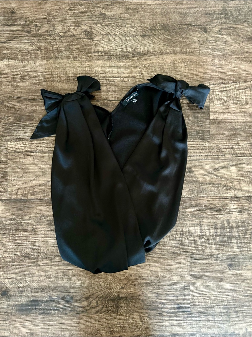 Black Satin Tie-Shoulder Bodysuit